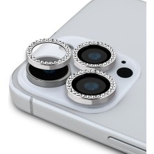 iPhone 17 Pro Max Uyumlu Guess Orjinal Lisanslı Rhinestone Taşlı Lens Koruyucu Gümüş