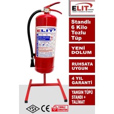 Elit 6 kg Tozlu Yangın Söndürücü Tüp Stand ve Talimat Dahil Ruhsata Uygun