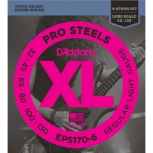 D'addario EPS170-6 Xl Prosteels 6 Telli Bas Gitar Tel Seti - 32-130 Regular Light (Profesyonel) | Paslanmaz Çelik Materyal, Kristal Netliğinde Tizler ve Geniş Dinamik Aralık