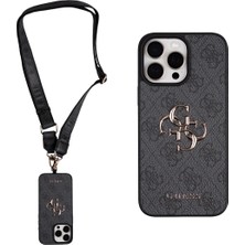 iPhone 16 Pro Max Uyumlu Kılıf Guess Orjinal Lisanslı 4g Büyük Metal Logolu Kalın Askılı Kapak Siyah