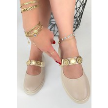 Roof Atelier Kadın Bej Bilekten Tokalı Loafer Ayakkabı - Okira