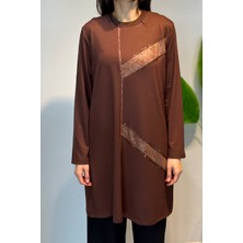 Lale Butik Penye Taş Detaylı Tunik 45-97 Kahve