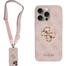 iPhone 15 Pro Max Uyumlu Kılıf Guess Orjinal Lisanslı 4g Büyük Metal Logolu Kalın Askılı Kapak Pembe