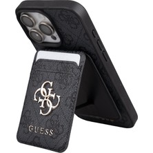 iPhone 16 Pro Max Kılıf Guess Lisanslı M-Safe Özellikli 4g Metal Büyük Logolu Kartlıklı Kapak Siyah