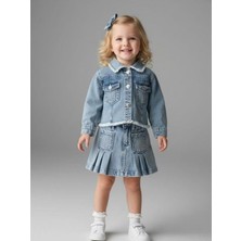 Zekids Kız Bebek Taşlı Denim Ceket