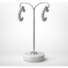 Versein Atelier Gümüş Renk Zımbalı Incili Küpe