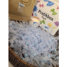 Pratikbox Mini Fiyonk /tül 1cm'lik / Hediyelik / Süsleme / Açık Mavi Renk/yarım Incili / 50 Adet