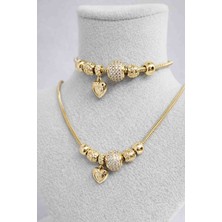 Xuping Jewelry xuping 14K Altın Kaplama Kalp Charm Kolye & Bileklik Set – Zirkon Taşlı Özel Tasarım Takı Seti
