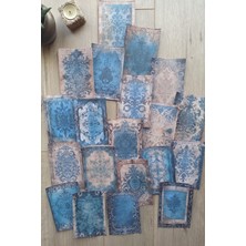 Kolbi Craft 20 Adet Eskitme Vintage Mavi Temalı Scrapbook Kağıt Seti Bullet Journal Dekupaj Kağıdı
