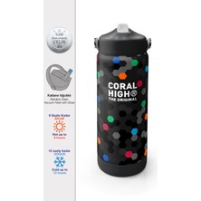 Coral High Siyah Renkli Petek Desenli Katlanır Ağızlıklı Çelik Termos 650 ml 38310