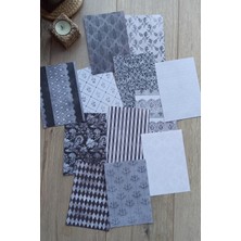 Kolbi Craft 12 Adet Siyah Beyaz Desenli Scrapbook Kağıt Seti Bullet Journal Dekupaj Kağıdı