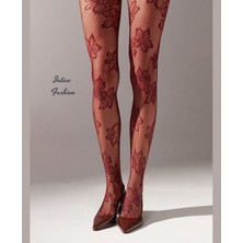 Intive Lingerie Intive Fashion Jane Büyük Çiçek Desenli File Modern Külotlu Çorap (Bordo-Siyah)
