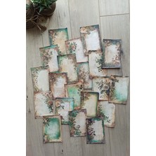 Kolbi Craft 20 Adet Eskitme Vintage Yeşil Temalı Scrapbook Kağıt Seti Bullet Journal Dekupaj Kağıdı