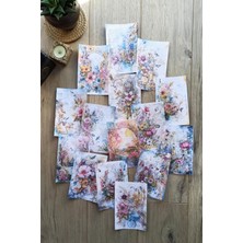 Kolbi Craft 15 Adet Eskitme Vintage Suluboya Çiçek Temalı Scrapbook Kağıt Seti Bullet Journal Dekupaj Kağıdı