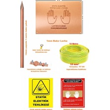 Meepo Statik Elektrik Topraklama Levha Seti (25X35CM 1mm Levha, 10 Metre 10MM2 Kablo, 14MM 1 Metre Çubuk) Uyarı Levhaları Hediye