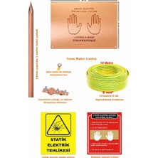 Meepo Statik Elektrik Topraklama Levha Seti (25X35CM 1mm Levha, 10 Metre 6mm2 Kablo, 14MM 1 Metre Çubuk) Uyarı Levhaları Hediye