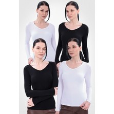 Yade Fashion V Yaka Uzun Kollu Kadın Body  4\\\'lü Set