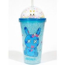 Marsilyan Suluk Pipetli Buzlu Cam Görünümlü 450 ML Çift Katman Mika Su Şişesi 2087 Mavi