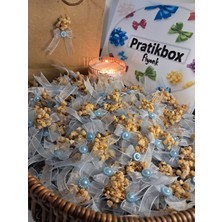 Pratikbox Mini Fiyonk /tül 1cm'lik / Hediyelik / Süsleme / Açık Mavi Renk/yarım Incili,cipso Çiçeği / 50 Adet