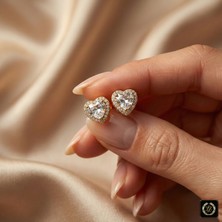 Stainless Steel 316L Çelik Gold Renk Zirkon Taşlı Kalp Küpe