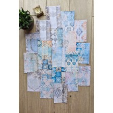 Kolbi Craft 19 Adet Eskitme Çini Desen Temalı Scrapbook Kağıt Seti Bullet Journal Dekupaj Kağıdı