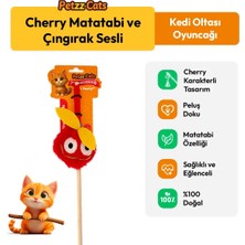 Indispensablely Petzzcats Cherry Matatabi ve Çıngırak Sesli Kedi Oltası Oyuncağı Kırmızı 42 cm