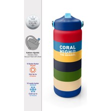 Coral High Çok Renkli Çizgi Desenli Katlanır Ağızlıklı Çelik Termos 650 ml 38312