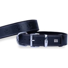 Indispensablely Doggie Deri Pati Desenli Köpek Boyun Tasması Medium Siyah 4X52-60 cm