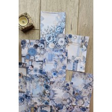 Kolbi Craft 15 Adet Mavi Dantel Gül Temalı Scrapbook Kağıt Seti Bullet Journal Dekupaj Kağıdı