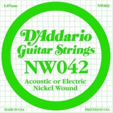 D'Addario Daddario NW042 Elektro ve Akustik Tek Tel | Nickel Wound, .042