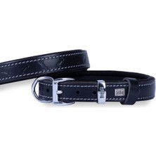 Indispensablely Doggie Deri Kemik Desenli Köpek Boyun Tasması Medium Siyah 2X35-40 cm