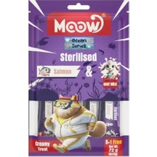 Indispensablely Moow Somonlu ve Keçi Sütlü Kısırlaştırılmış Sıvı Kedi Ödül Maması 1 Adet 6X12 gr