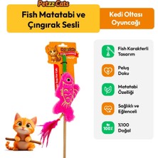 Indispensablely Petzzcats Fish Matatabi ve Çıngırak Sesli Kedi Oltası Oyuncağı Pembe 42 cm
