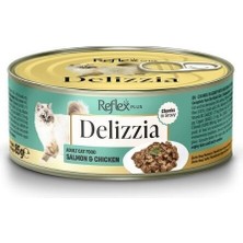 Indispensablely Delizzia Sos Içinde Parça Etli Somonlu ve Tavuklu Yetişkin Konserve Kedi Maması 85 gr 1