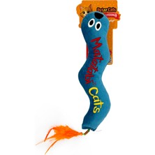 Indispensablely Petzzcats Worm Matatabili ve Çıngırak Sesli Peluş Kedi Oyuncağı Mavi/turuncu 35X8 cm