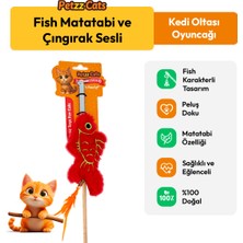 Indispensablely Petzzcats Fish Matatabi ve Çıngırak Sesli Kedi Oltası Oyuncağı Kırmızı 42 cm