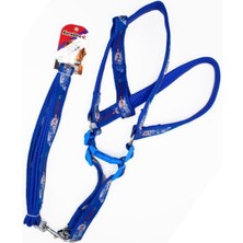 Indispensablely Euro Dog Köpek Uzatma Tasması ve Göğüs Tasması Takımı Mavi/beyaz 25 mm 120 cm