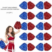 Azrlya Kırmızı Mavi Metalik Dolgun Gösteri Ponponu 20 Adet (10 Çift) - Lisinya