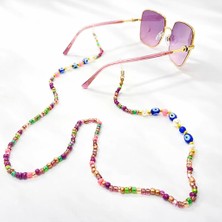 Gözlük İpi Nazar Boncuğu Detaylı Renkli Boncuklu Gözlük Ipi