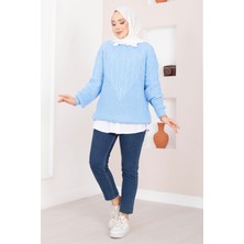 RAF Saç Örgü Desenli Triko Kazak Bebe Mavisi