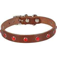 Indispensablely Cattie Gerçek Deriden Taşlı Kedi Boyun Tasması Large Kahverengi 1.2X23-28 cm