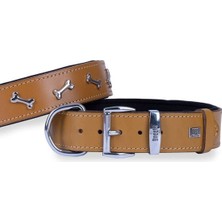 Indispensablely Doggie Deri Kemik Süslü Köpek Boyun Tasması Small Camel 4X47-55 cm