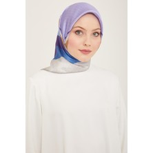 Armine Mor - Mavi Geçişli Monogram Desen Sura Ipek Eşarp 9111 - 34