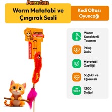 Indispensablely Petzzcats Worm Matatabi ve Çıngırak Sesli Kedi Oltası Oyuncağı Turuncu 42 cm