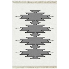 Kilim Home Cotton Serisi Açık Gri ve Gri Tonunda Geometrik Desen Dekoratif Dokuma Taban Kilim
