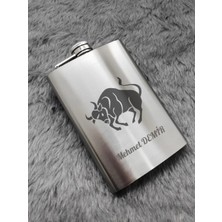 Marsilyan Kişiye Özel Boğa Temalı Hediye 9 Oz Çelik Cep Matarası 266 Ml İçecek Cep Matarası