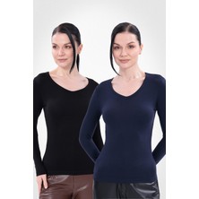 Yade Fashion V Yaka Uzun Kollu Kadın Body  2\\\'li Set