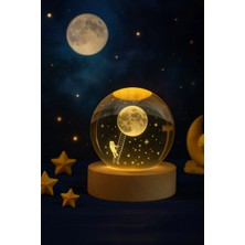Marsilyan 3D Ay Merdiveni Temalı Kristal Küre Gün Işığı Led Gece Lambası – USB'li Ahşap Standlı LED Lamba