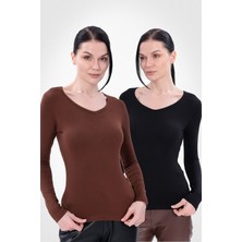 Yade Fashion V Yaka Uzun Kollu Kadın Body  2\\\'li Set