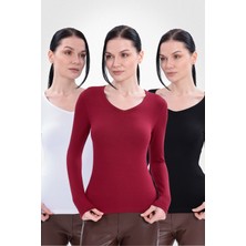 Yade Fashion V Yaka Uzun Kollu Kadın Body  3\\\'lü Set